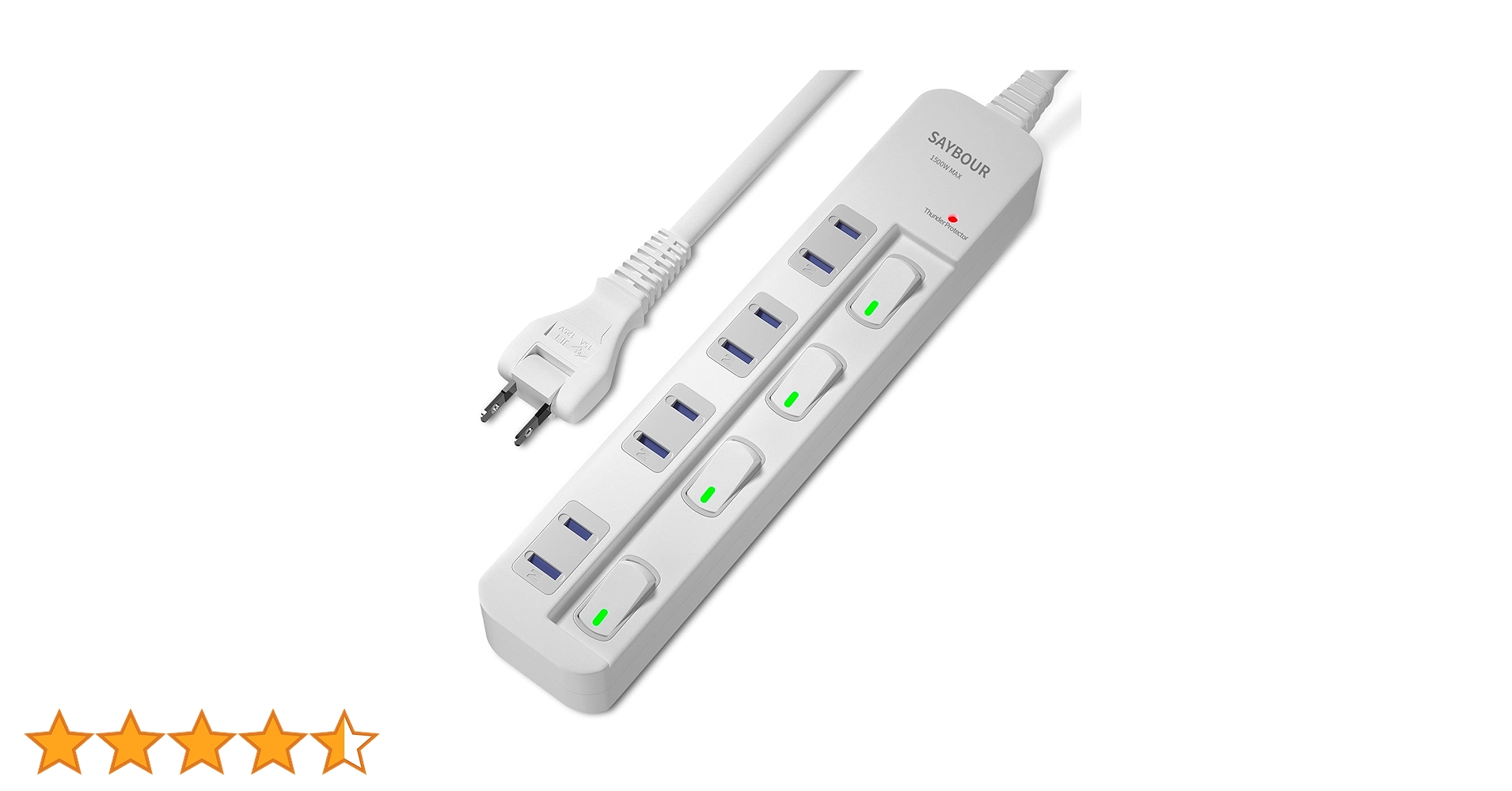 SAYBOUR 電源タップ 雷ガード 個別スイッチ 節電タップ おしゃれ省エネACコンセント 6個口LED PSE認証済 延長コード (1m, ホワイト) 楽天市場】SAYBOUR 電源タップ 雷ガード 個別スイッチ 節電